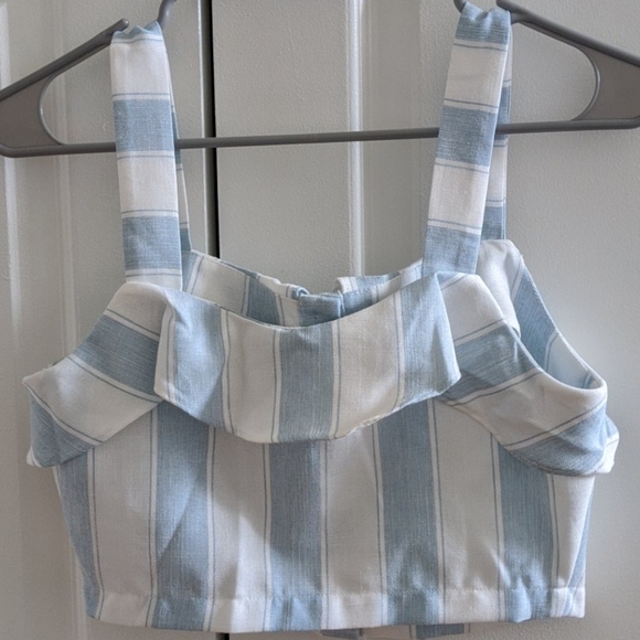 Blue and White Vertical Stripe Crop Tank Top - Picture 2 of 3